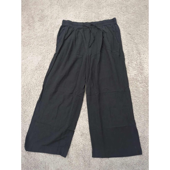 GapBody Pants Womens XL Black Pull On Elastic Waist High Rise Wide Leg 10% Linen - Picture 1 of 8
